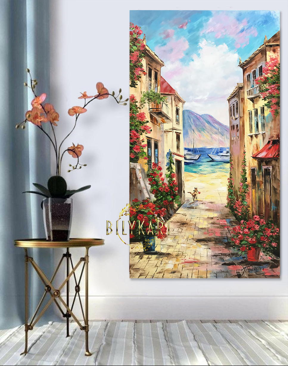 Large Italian Oil Paintings On Canvas Coastal Italian Village Painting ...